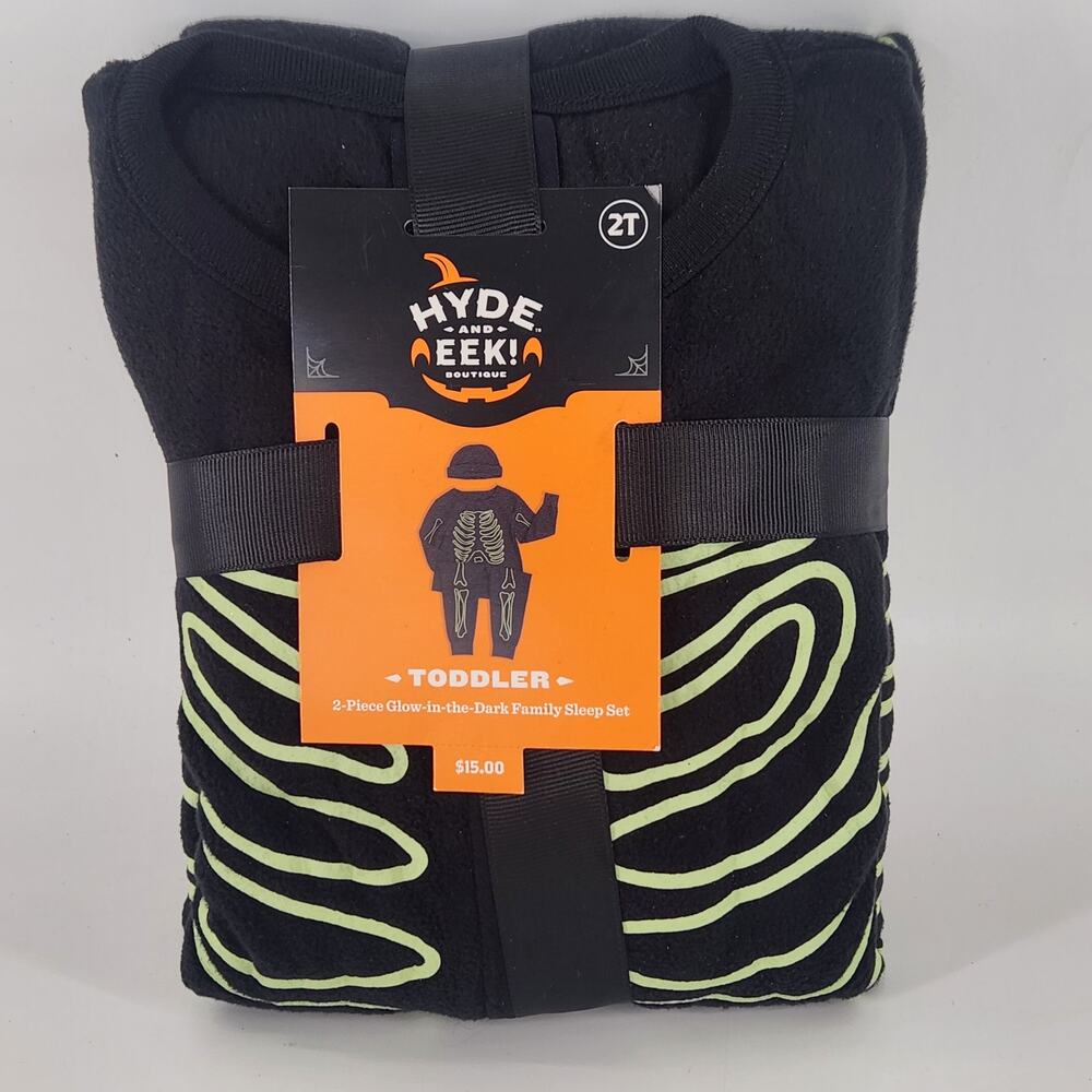 Hyde & Eek! Boutique Glow In The Dark  Sleep Set Skeleton Pajama Toddler Size 2T